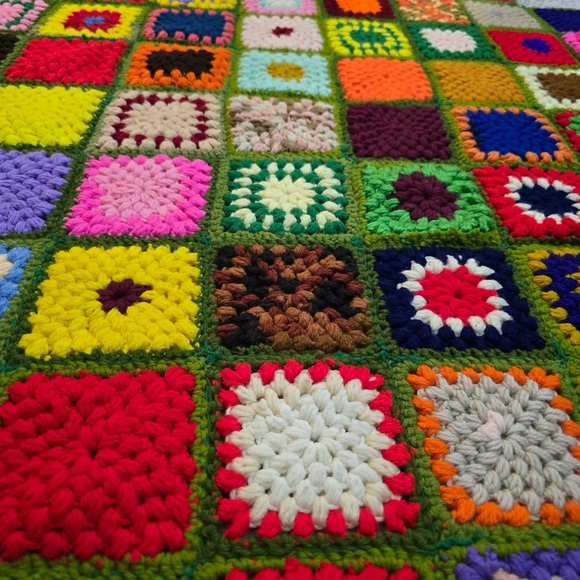 Handmade Granny Square Afghan Boho Vintage Hippie Throw Blanket Colorful - Picture 10 of 12